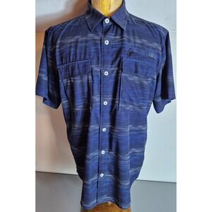 Anglr Mens Short Sleeve Vented Fishing Shirt Large Navy Blue Dotted